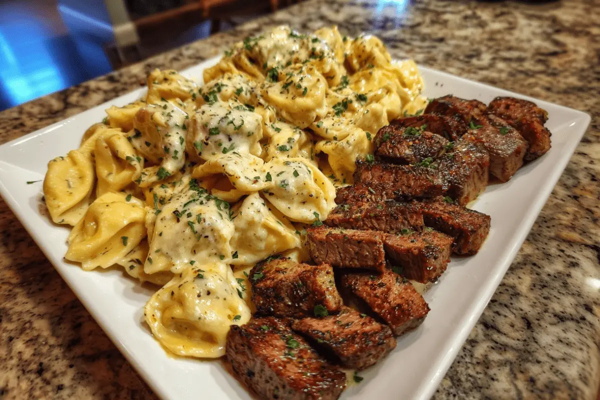 Cajun Garlic Butter Steak with Cheesy Alfredo Tortellini