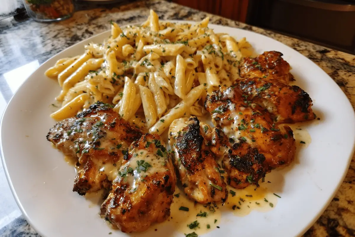 Cheesy Penne and Cajun Chicken in Garlic Parmesan Cream