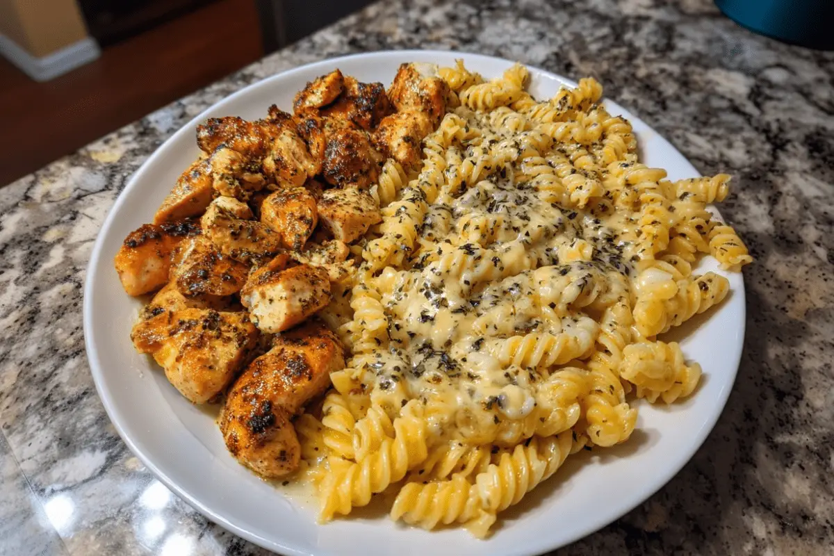 Cheesy Velveeta Chicken Twisted Pasta with Mozzarella Garlic Sauce