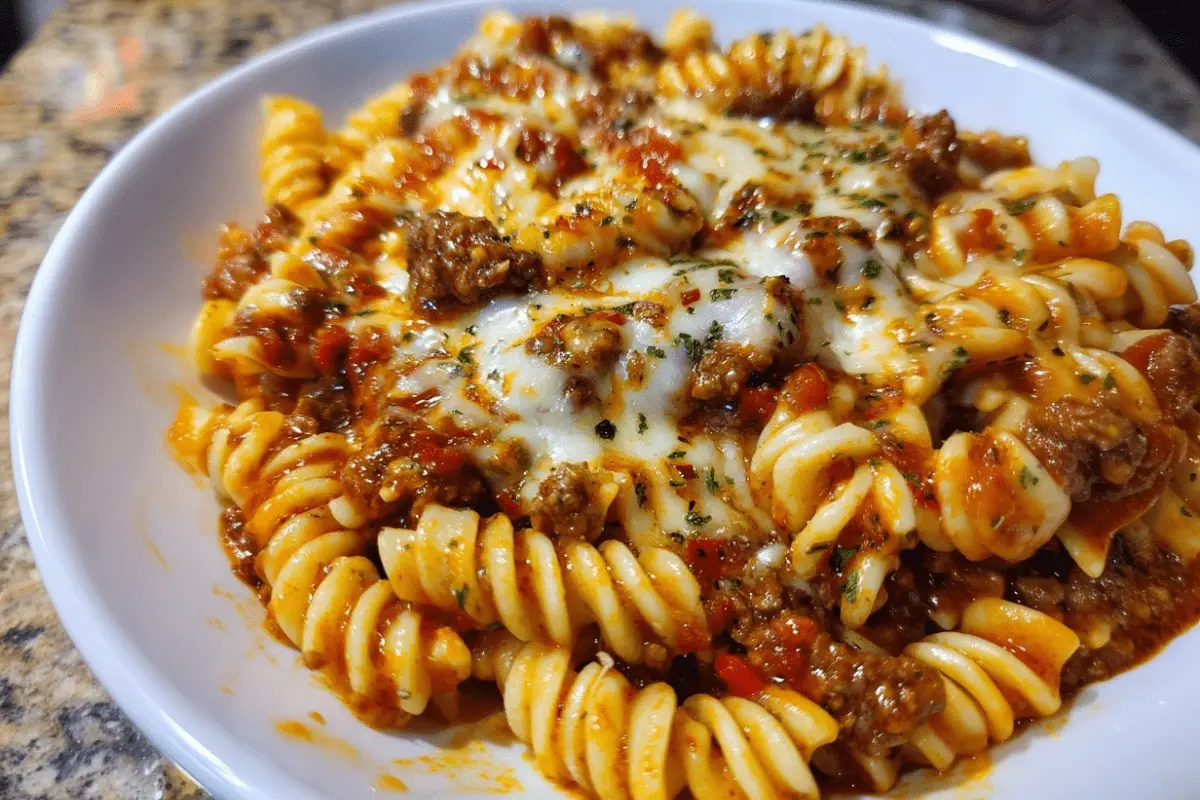Cheesy Velveeta Rotini with Italian Beef Marinara