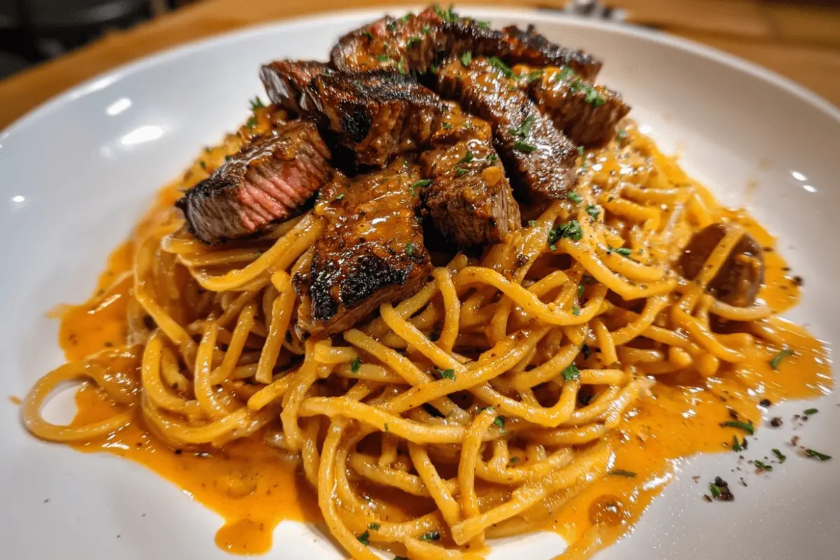 Creamy Cajun Garlic Butter Spaghetti with Beef Strips
