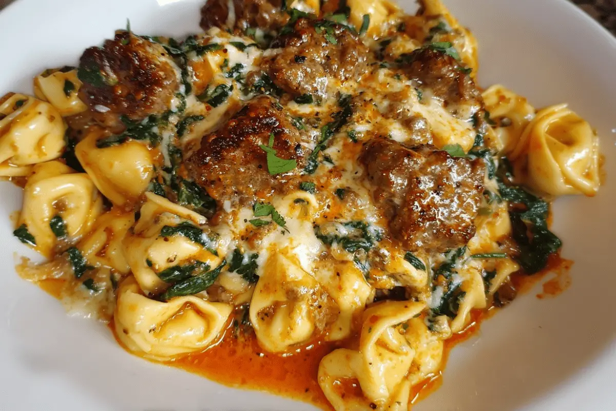 Creamy Garlic Butter Beef Tortellini with Italian Sausage
