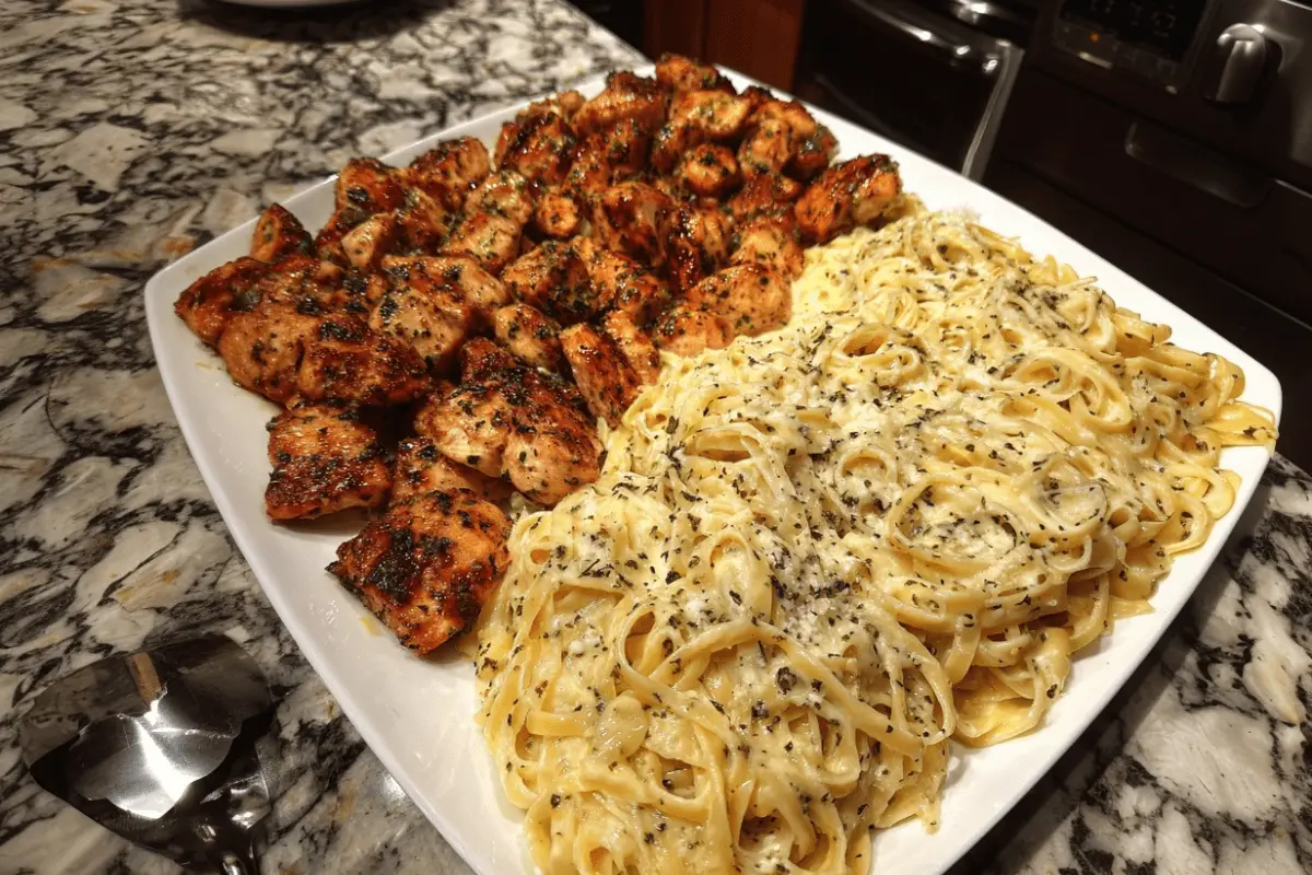 Creamy Garlic Butter Chicken & Linguine in Alfredo Sauce