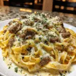 Creamy Parmesan Beef Fettuccine with Garlic Butter Sauce