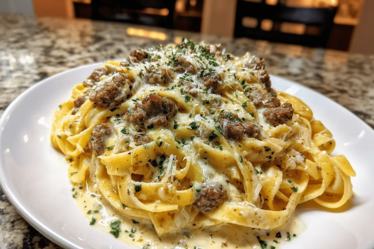 Creamy Parmesan Beef Fettuccine with Garlic Butter Sauce