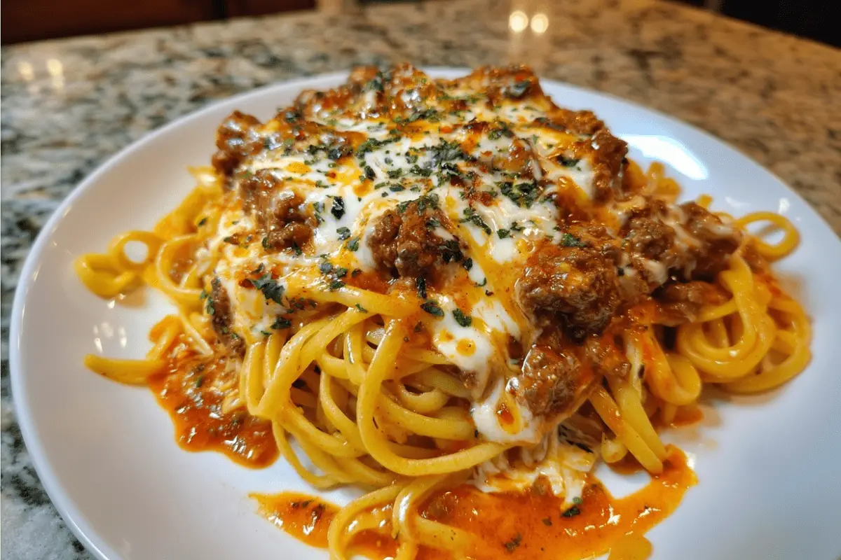 Creamy Velveeta Linguine with Italian Beef Marinara