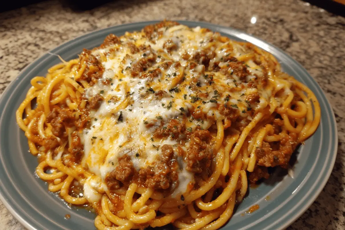 Creamy Velveeta Spaghetti with Italian Beef Marinara