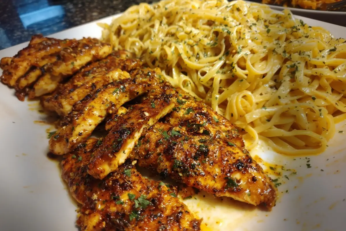 Garlic Butter Chicken Linguine in Cajun Alfredo Cheese Sauce (1)