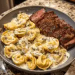 Cheesy Provolone Steak Tortellini in Garlic Cream Sauce