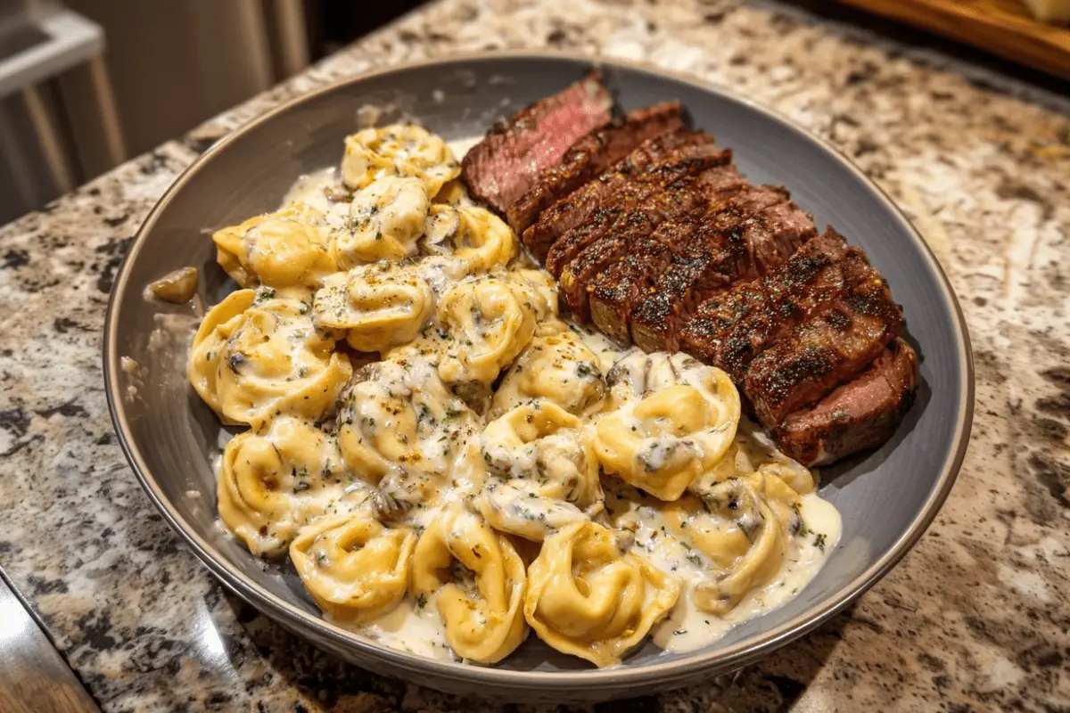 Cheesy Provolone Steak Tortellini in Garlic Cream Sauce