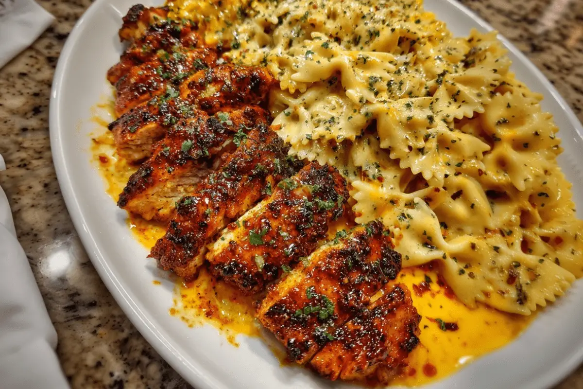 Garlic Parmesan Chicken Bowtie Pasta in Three‑Cheese Cajun Sauce