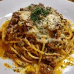 Creamy Garlic Butter Spaghetti with Parmesan Beef