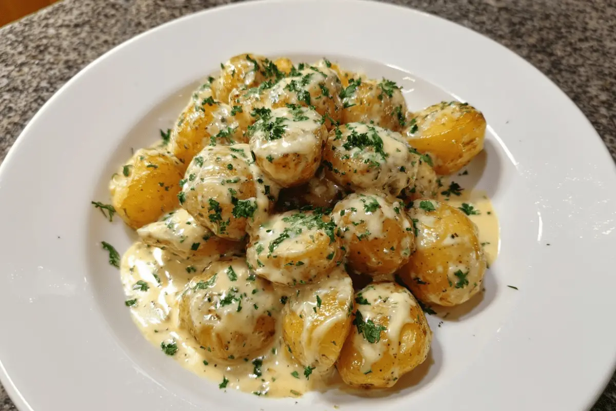 Creamy Garlic Sauce Mini Potatoes
