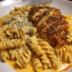 Creamy Three-Cheese Chicken Rotini with Garlic Butter