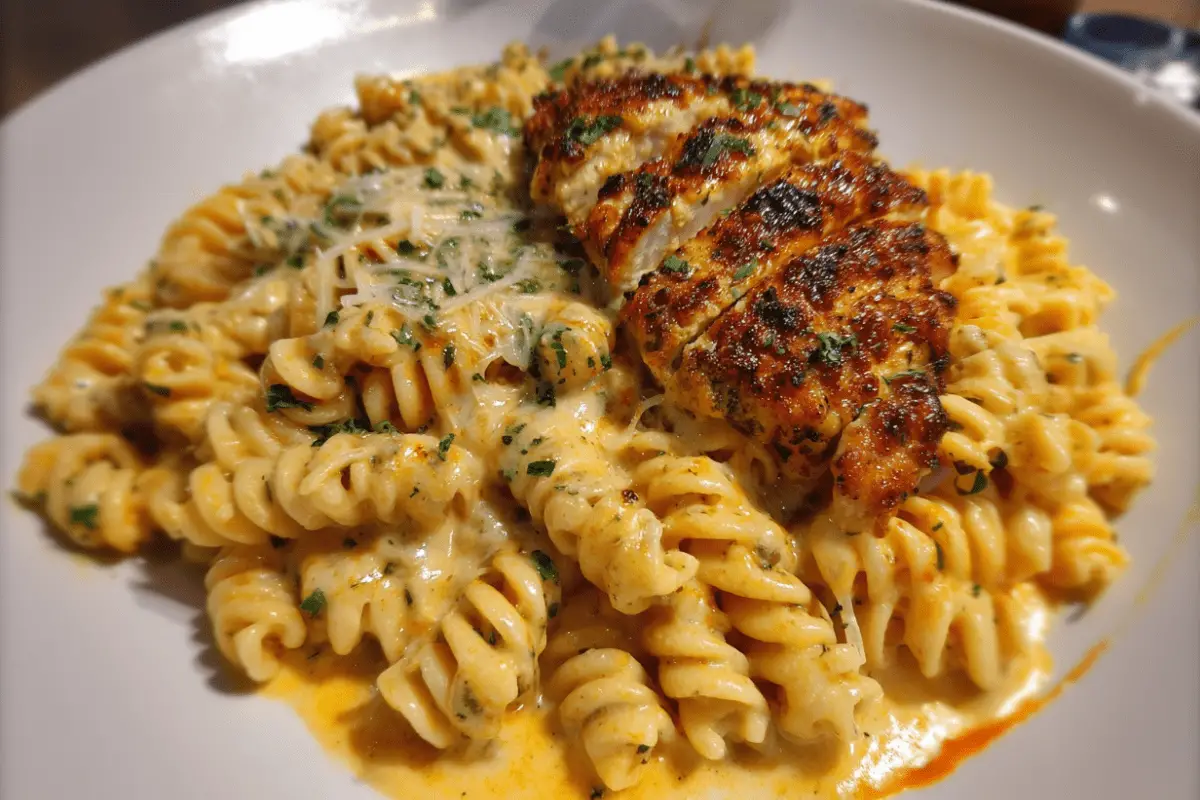 Creamy Three-Cheese Chicken Rotini with Garlic Butter