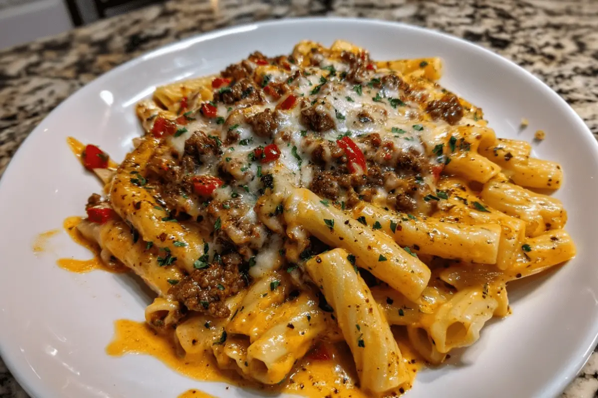 Creamy Velveeta Penne Pasta with Cajun Beef Alfredo Sauce