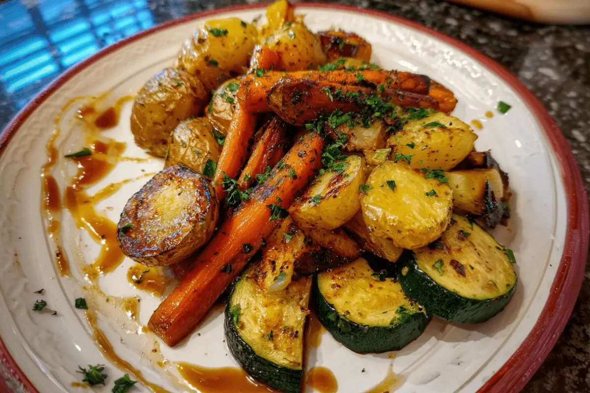 Crispy Garlic Herb Roasted Potatoes, Carrots, and Zucchini