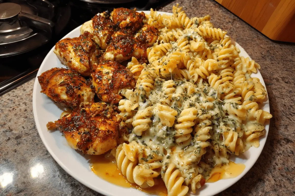 Velvety Garlic Chicken and Rotini with Mozzarella Alfredo
