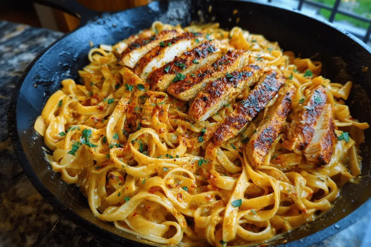 creamy sweet and spicy Cajun chicken pasta