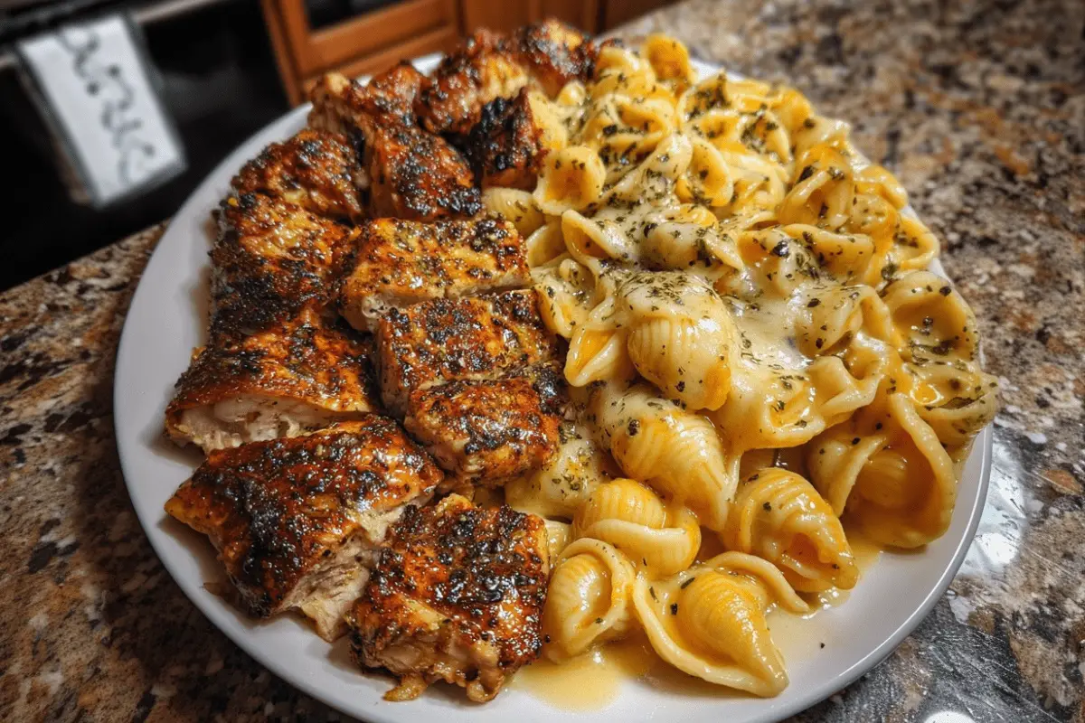 Cheddar Parmesan Garlic Butter Chicken with Creamy Shells