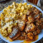 Garlic Butter Cajun Chicken with Creamy Tortellini and Velveeta Cheese Sauce