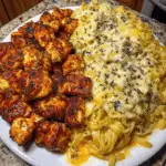 Garlic Butter Chicken with Creamy Linguine Pasta and Mozzarella Cheese