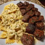 Garlic Butter Steak Bites & Creamy Alfredo Bowtie Pasta