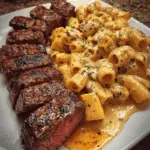 Garlic Butter Steak Tips with Cheesy Rigatoni in Mozzarella Sauce