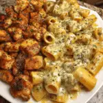 Garlic Butter Chicken Rigatoni with Cheesy Alfredo