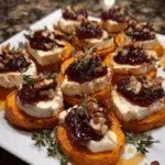 Sweet Potato Rounds with Brie, Cranberry & Pecans