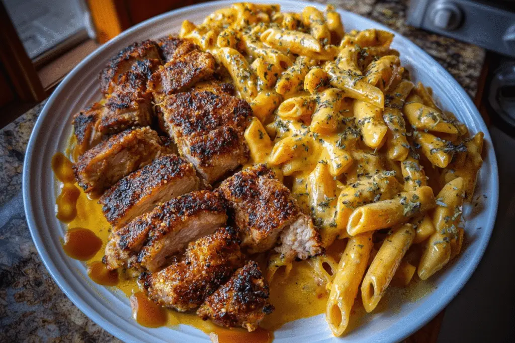 Cheesy Cajun Chicken Penne in Garlic Butter Velveeta Sauce