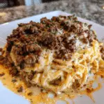 Cheesy Cajun Ground Beef Linguine in Garlic Cream Sauce