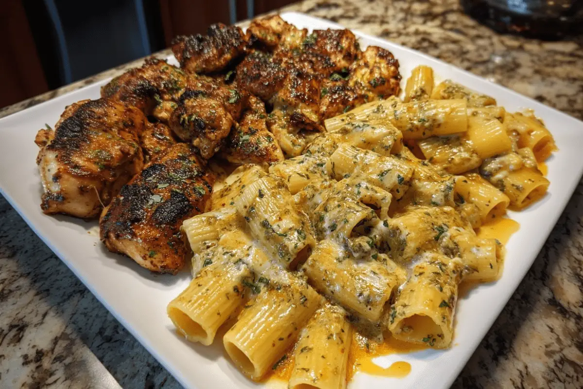 Creamy Garlic Butter Chicken Rigatoni in Cheesy