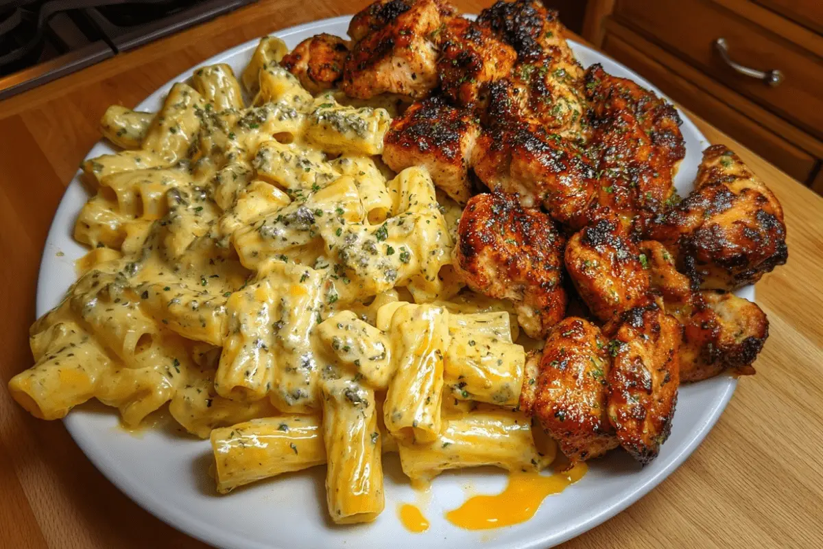 Garlic Butter Chicken Rigatoni in Creamy Cajun Three-Cheese Sauce