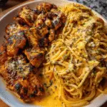 Garlic Parmesan Chicken Spaghetti in Creamy Cajun Three-Cheese Sauce