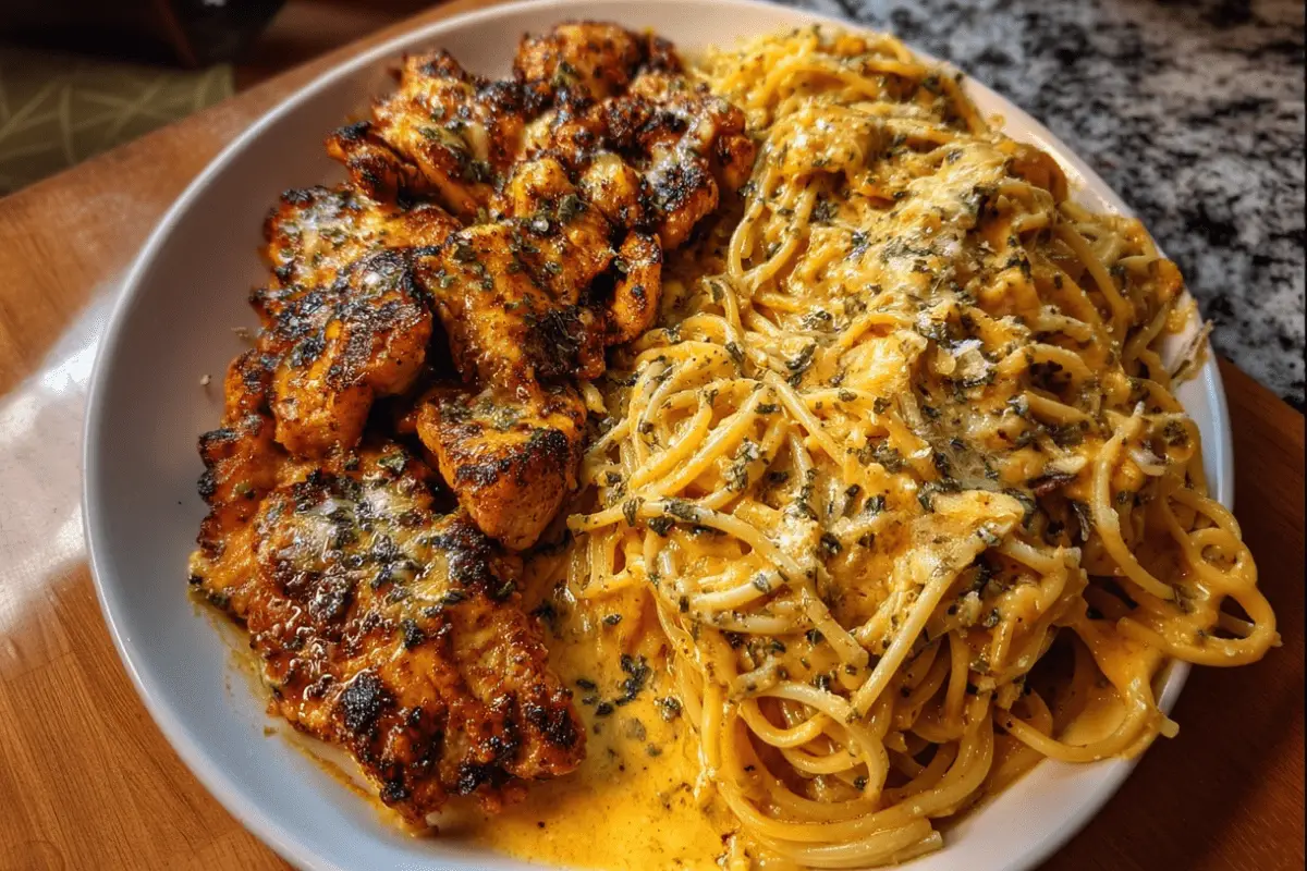 Garlic Parmesan Chicken Spaghetti in Creamy Cajun Three-Cheese Sauce