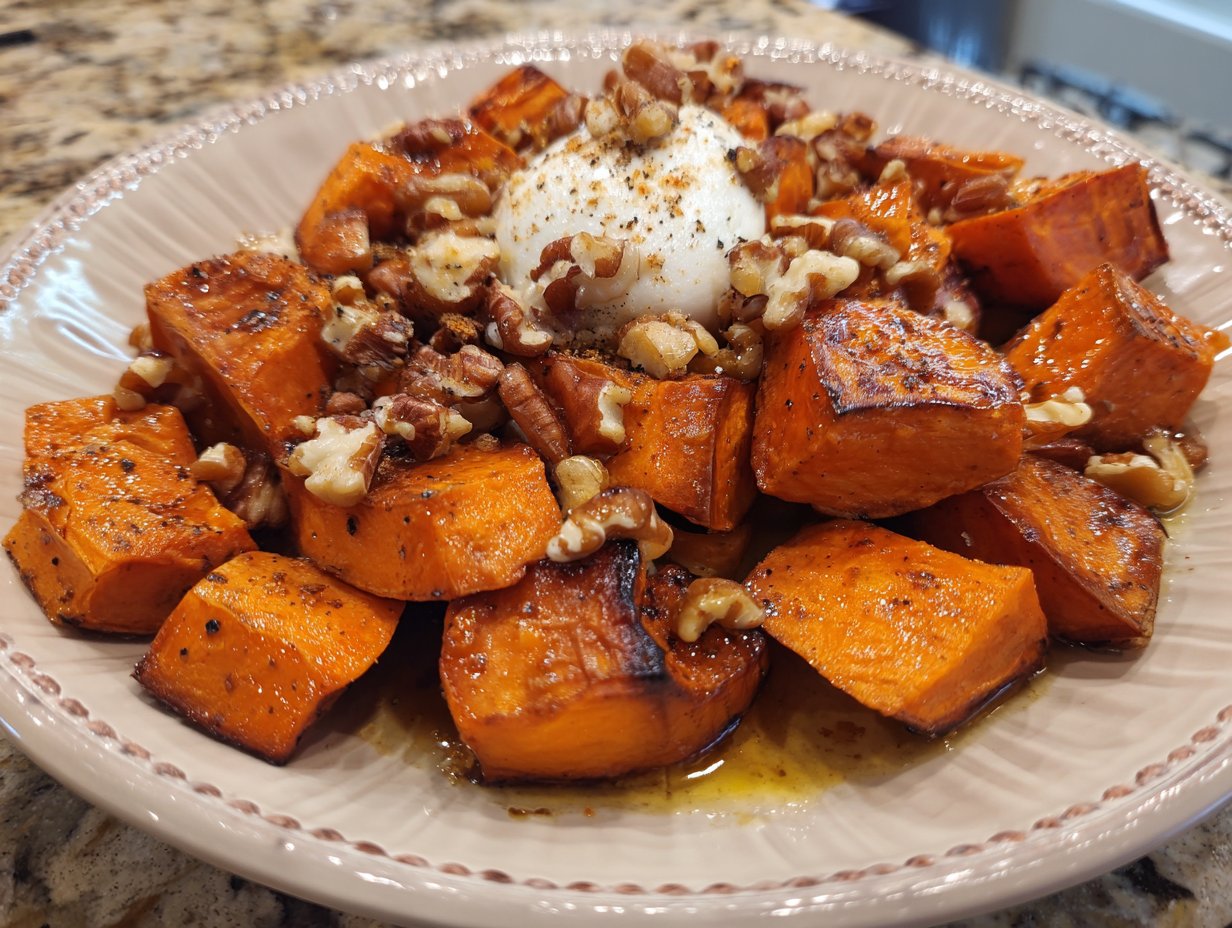 Maple Dijon Roasted Sweet Potatoes
