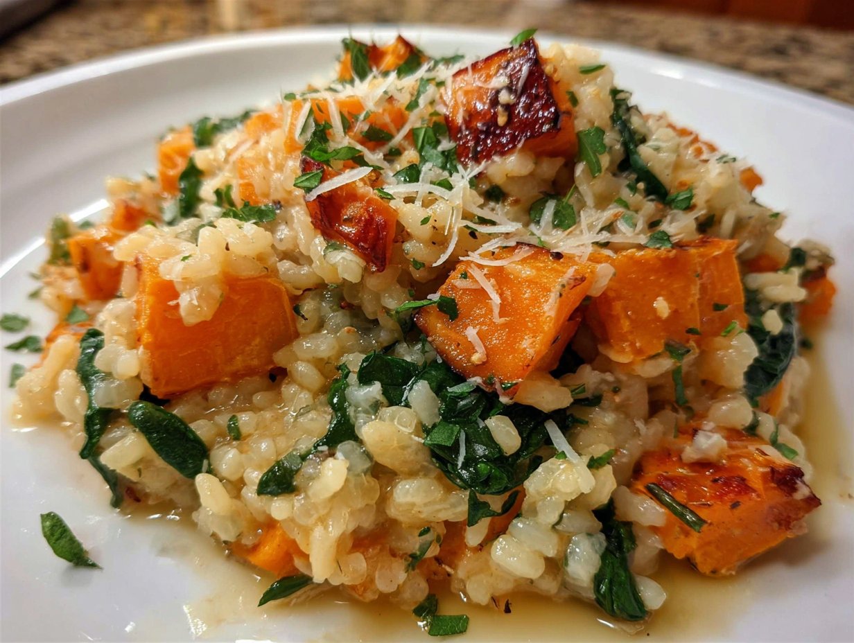Roasted Sweet Potato and Spinach Risotto