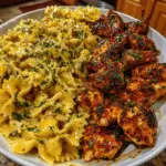 Cajun Garlic Chicken Bowties in Spicy Provolone Mozzarella Sauce pasta dish