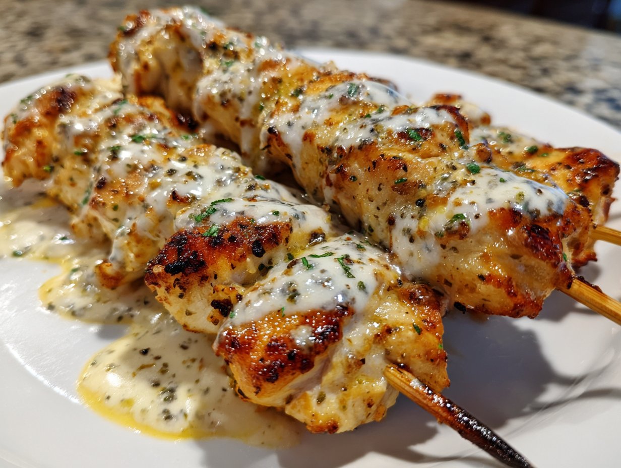 Ranch Garlic Parmesan Chicken Skewers