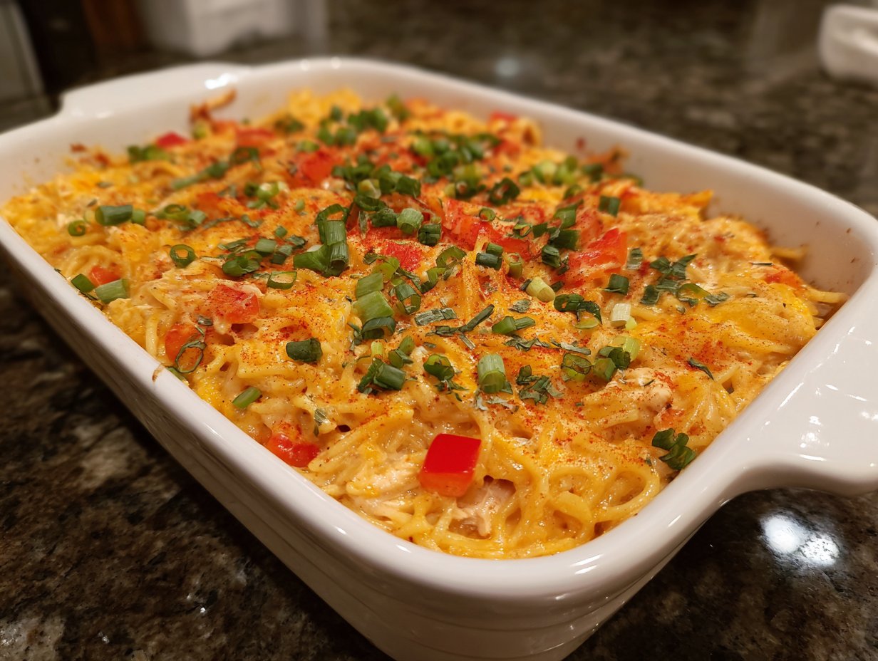 Spicy Southern Cheesy Chicken Spaghetti Casserole