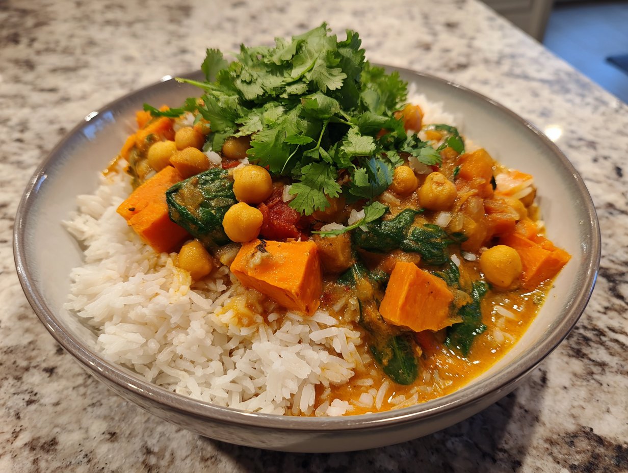 Chickpea, Sweet Potato and Spinach Curry