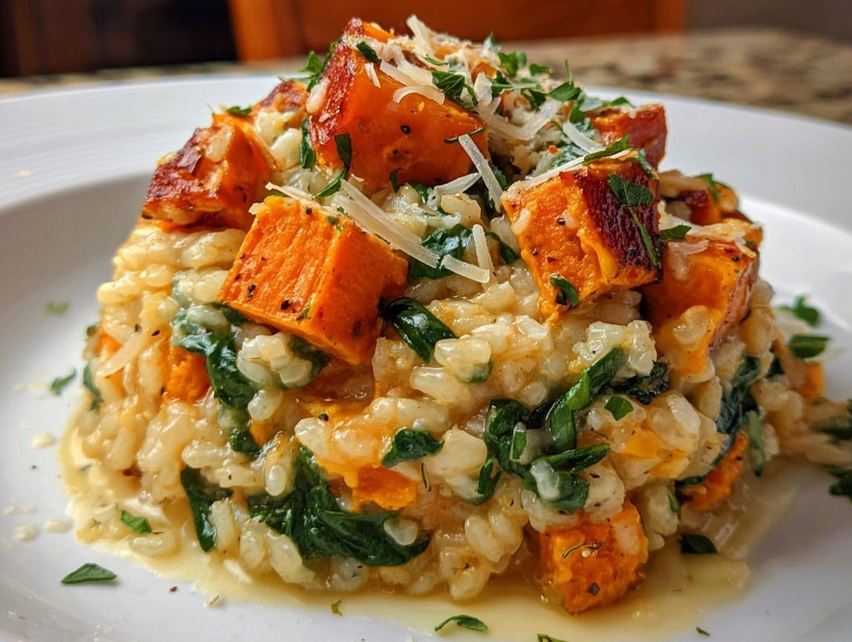Roasted Sweet Potato and Spinach Risotto