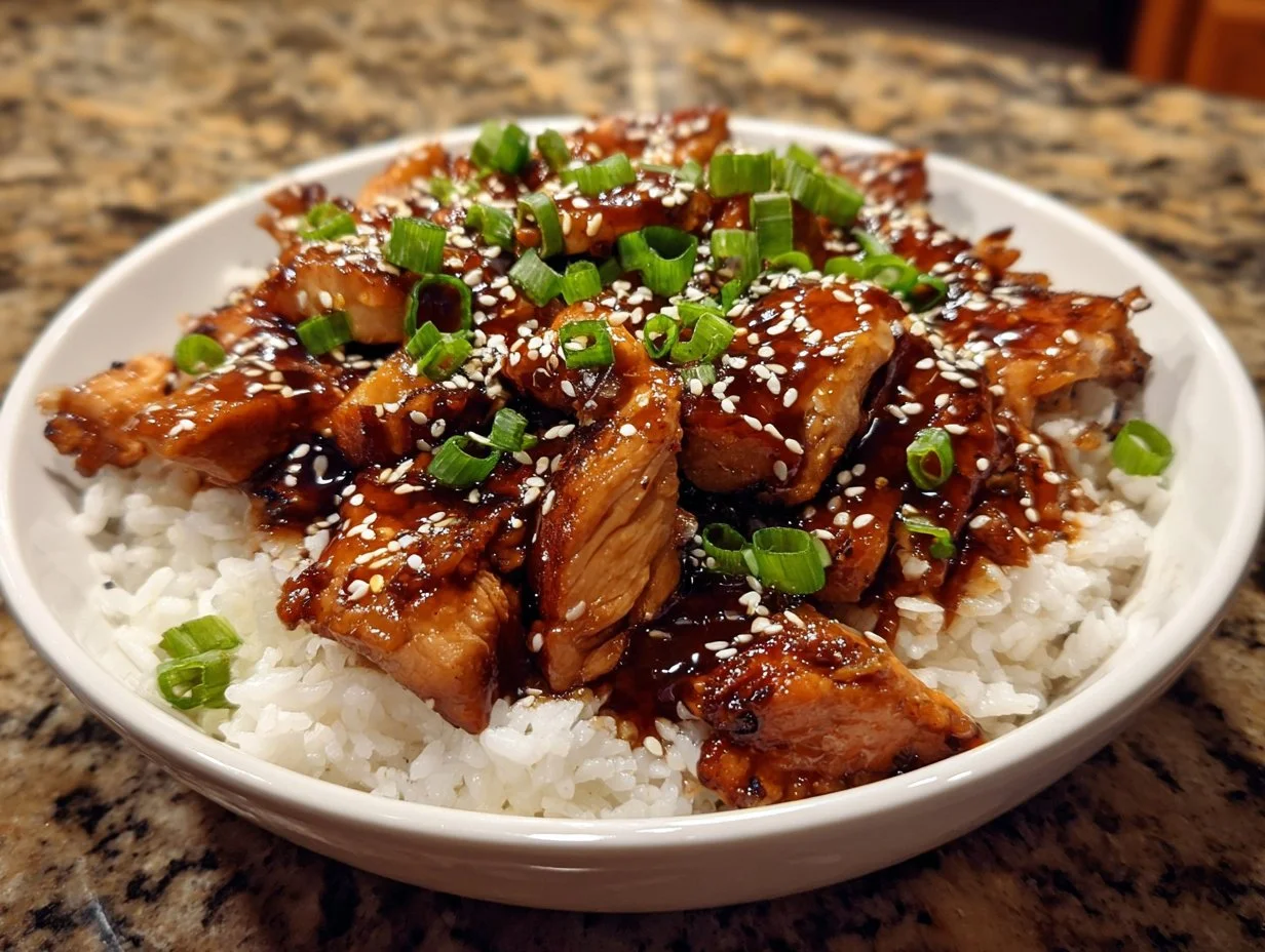 Air fryer teriyaki chicken served with vegetables on a plate