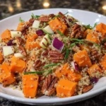 Delicious Apple Sweet Potato Quinoa Salad in a bowl, featuring vibrant apples and sweet potatoes