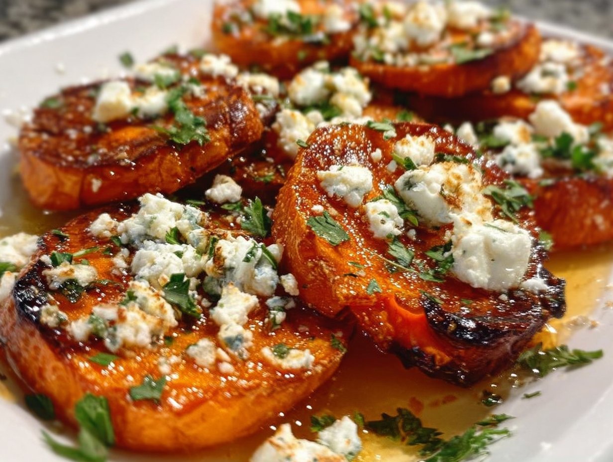 Roasted Sweet Potato Rounds with Honey & Feta