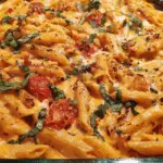 Baked Feta Pasta with cherry tomatoes and basil