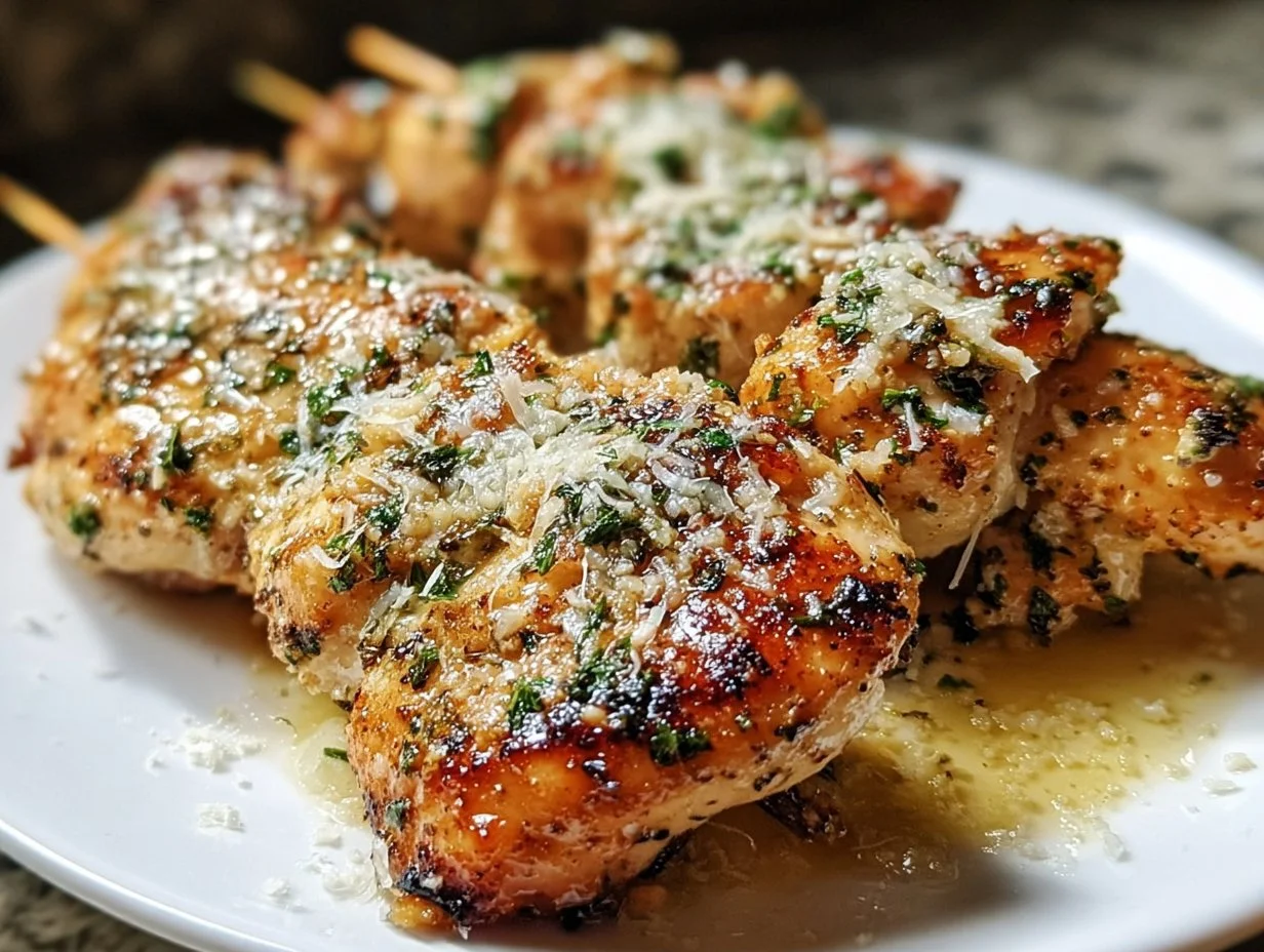 Delicious Blackstone Garlic Parmesan Chicken served with herbs