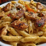 Creamy Cajun Chicken Pasta topped with herbs and spices in a bowl