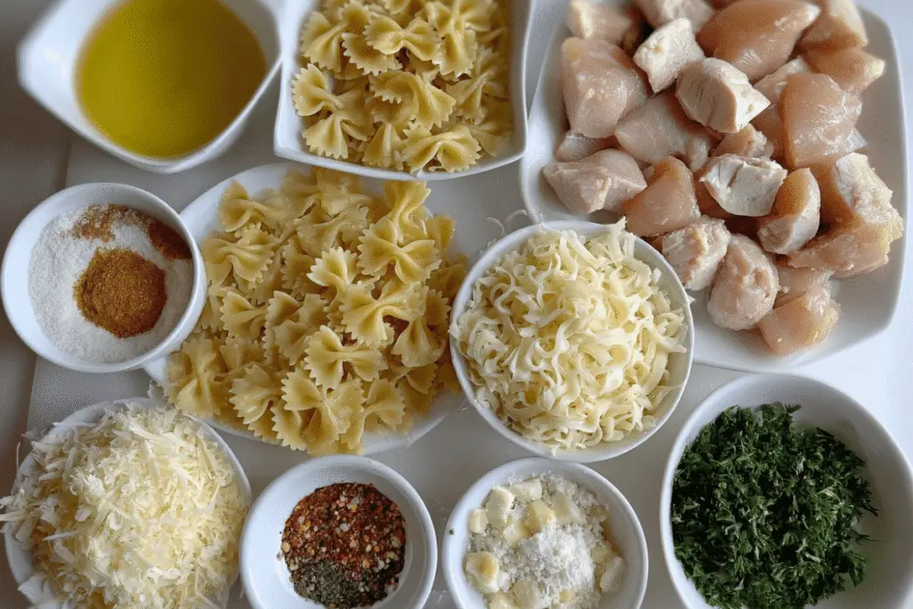 Cajun Garlic Chicken Bowties ingredients